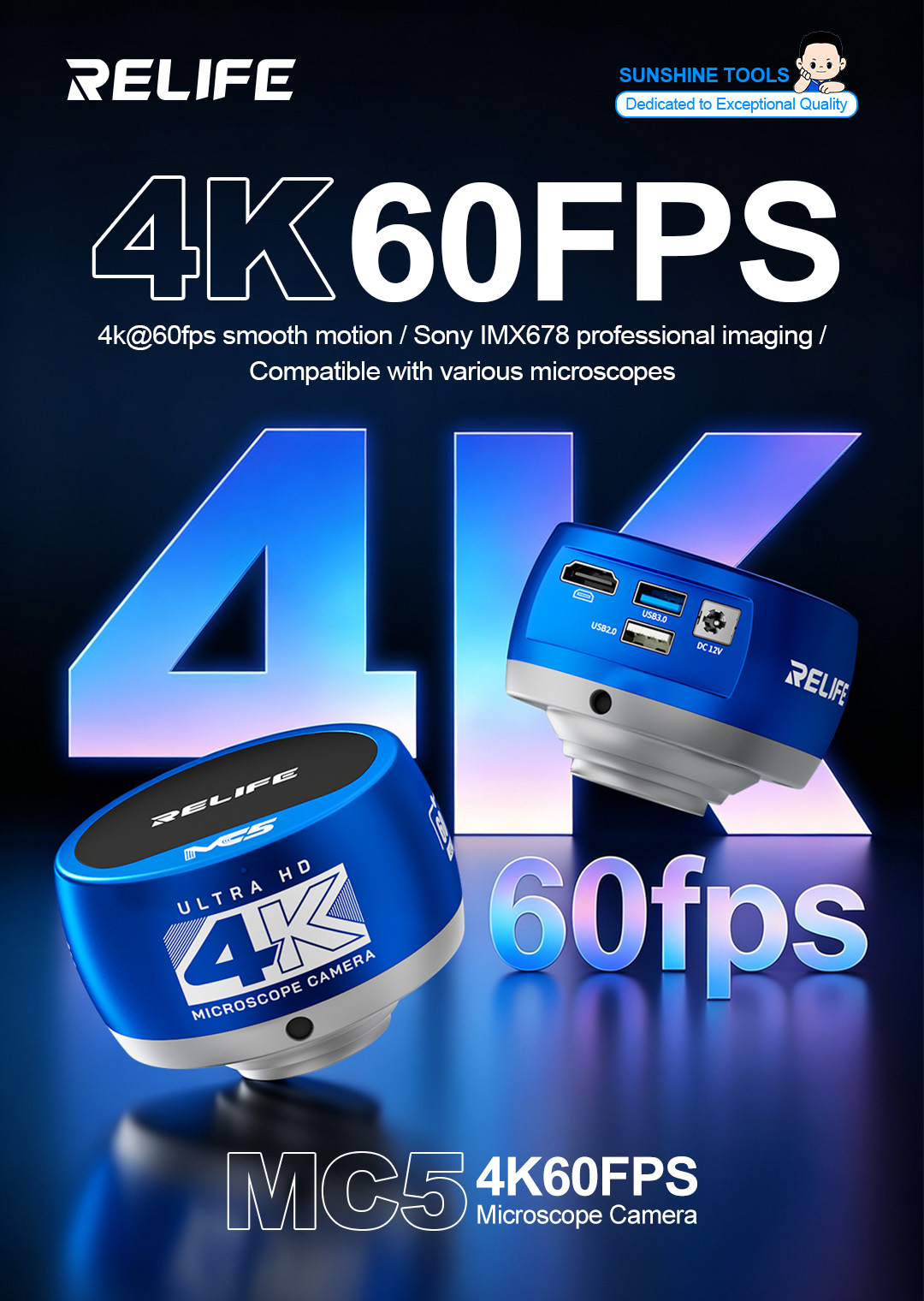 4K Microscope Camera Sony Sensor - RELIFE MC5 4K 60FPS Mikroskopkamera mit